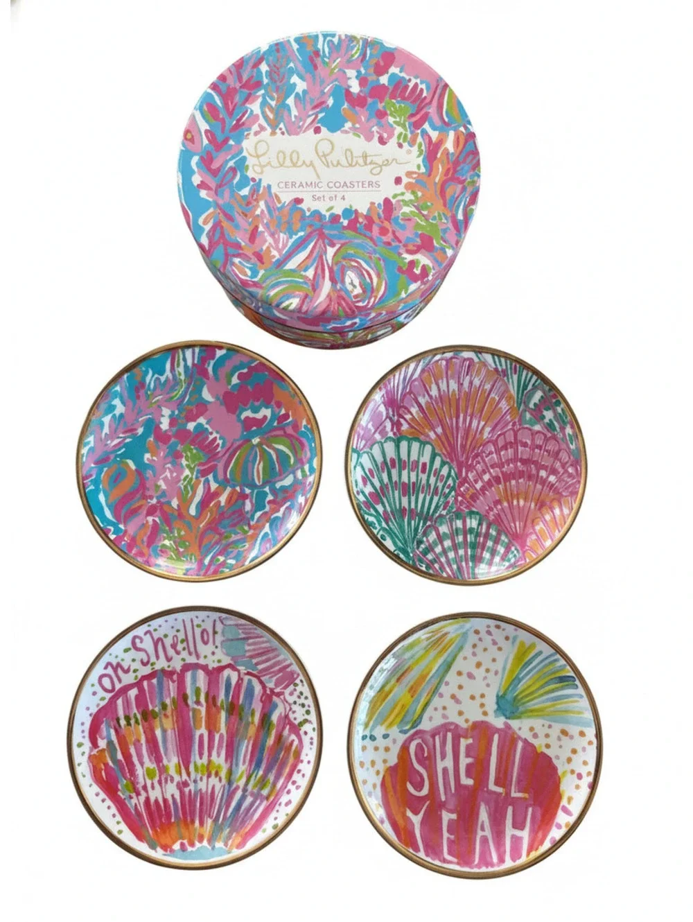Lilly Pulitzer Set of 4 Ceramic Coasters with Decorative Box